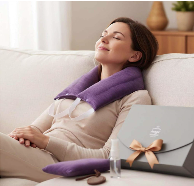 Microwave Heating Pad Neck Wrap and Eye Mask Set Lavender and Himalayan Salt